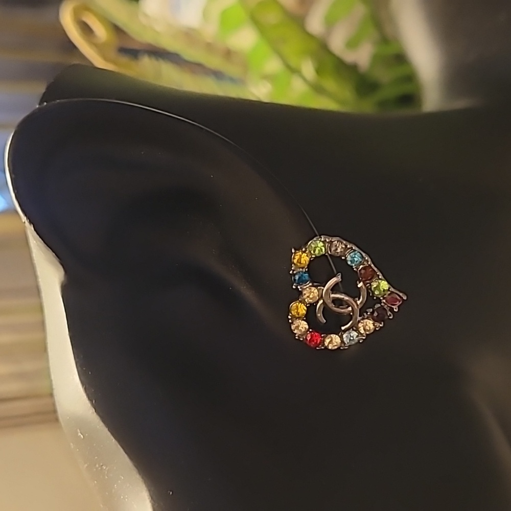 CC Rainbow Stones Heart Earrings